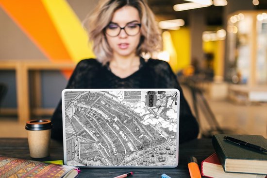 Autocollant pour ordinateur portable - 12,3 pouces - Grand plan de la ville historique d' Amsterdam en Hollande du Nord - noir et blanc