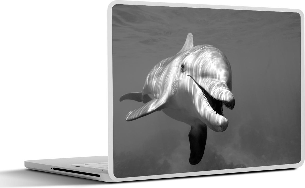 Afbeelding van product SleevesAndCases  Laptop sticker - 11.6 inch - Tuimelaar dolfijn onder water - zwart wit