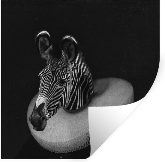Muurstickers - Sticker Folie - Zebra - Schilderij - Zwart - Wit - 30x30 cm - Plakfolie - Muurstickers Kinderkamer - Zelfklevend Behang - Zelfklevend behangpapier - Stickerfolie