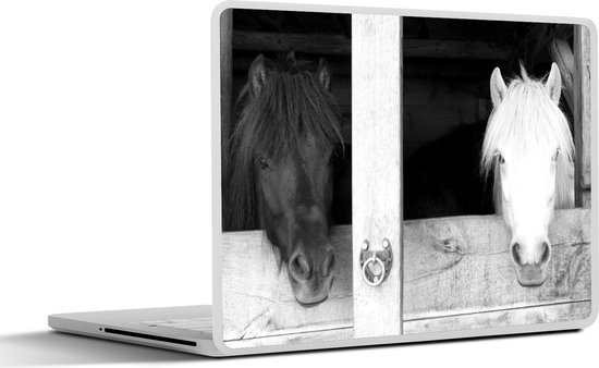 Sticker ordinateur portable - 15,6 pouces - Paarden - Ecurie - Zwart - Wit