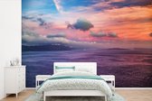 Behang - Fotobehang Santorini Griekenland bij zonsondergang - Breedte 360 cm x hoogte 240 cm