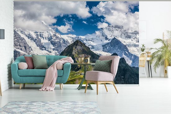 Papier peint vinyle - Vue sur le Mönch et la Jungfrau à l'Eiger suisse largeur 420 cm x hauteur 280 cm - Tirage photo sur papier peint (disponible en 7 tailles)