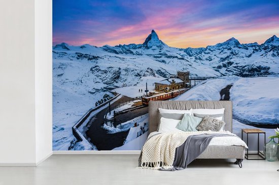 Twilight at the Swiss Matterhorn at Gornergrat-Bahn Papier peint photo vinyle largeur 360 cm x hauteur 240 cm - Tirage photo sur papier peint (disponible en 7 tailles)