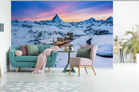 Twilight at the Swiss Matterhorn at Gornergrat-Bahn Papier peint photo vinyle largeur 360 cm x hauteur 240 cm - Tirage photo sur papier peint (disponible en 7 tailles)