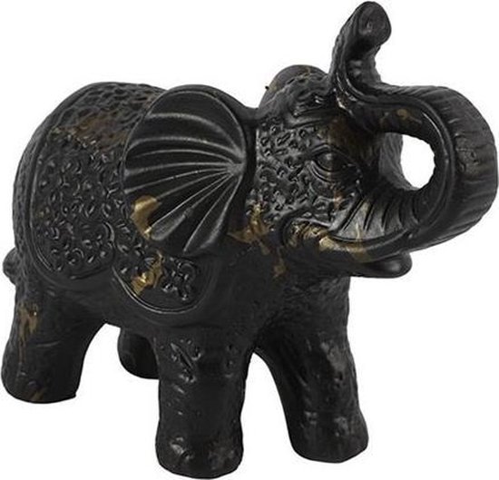 Éléphant - 3 set - Céramique - Zwart - Or - 26cm - Statue - Décoration