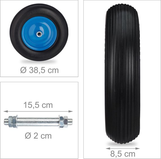 Relaxdays kruiwagenwiel 4.80 4.00-8 - rubberband - met as - antilek - stalen velg - zwart-blauw van Relaxdays — afbeelding 4