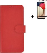 Samsung Galaxy A03s Hoesje - Samsung Galaxy A03s Screenprotector - Wallet Bookcase Rood + Full Screenprotector