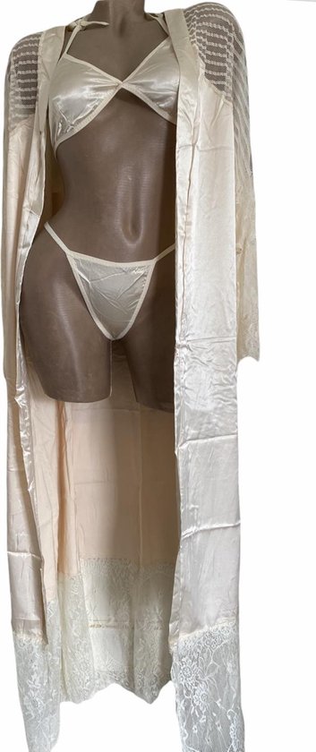 Ensemble lingerie 3 pièces long aspect satin taille unique 34-38 beige