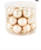 Mini kerstballen - champagne goud kleur - glas - 24 stuks - mat en glanzend