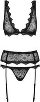 Emperita 3-Delig Jarretel Setje - Zwart - Sexy Lingerie & Kleding - Lingerie Dames - Dames Lingerie - Jarretel Setjes