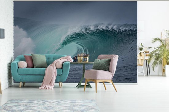 Papier peint photo peint photo vinyle - Surfer en grande vague largeur 360 cm x hauteur 240 cm - Tirage photo sur papier peint (disponible en 7 tailles)