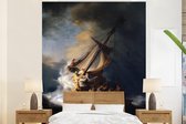 Behang - Fotobehang De storm op het meer van Galilea - Rembrandt van Rijn - Breedte 225 cm x hoogte 280 cm