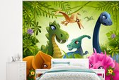 Behang - Fotobehang Dinosaurus - Dieren - Jungle - Illustratie - Baby- Jongens - Meisjes - Kids - Breedte 275 cm x hoogte 220 cm