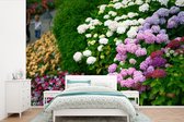 Behang - Fotobehang Levendige hortensia bloemen - Breedte 420 cm x hoogte 280 cm