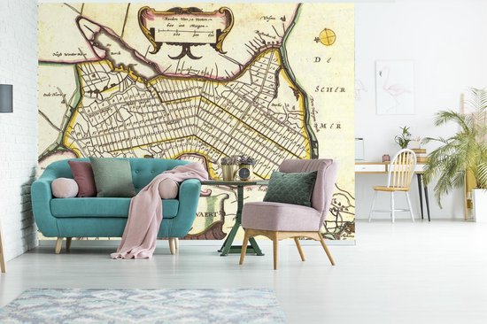 Behang - Fotobehang Kaart - Heerhugowaard - Vintage - Breedte 295 cm x hoogte 220 cm
