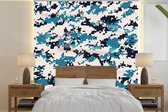 Behang - Fotobehang Blauw met wit camouflage patroon - Breedte 350 cm x hoogte 350 cm