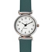 Horloge- Midden Groen- 2.5cm- Leer- Eva-Cijfer aanduiding- Extra Batterij- Charme Bijoux