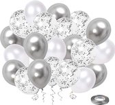 40 stuks Zilver wit Feest Papieren Confetti ballonnen MagieQ Verjaardag Versiering - Regenboog Unicorn Ballonnenboog - Latex - Helium