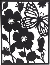 Wanddecoratie - Muurdecoratie - Vlinder met bloem - Zwart metaal - L37xH48