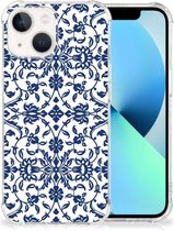 Shockproof Case iPhone 13 Silicone Back Case met transparante rand Flower Blue