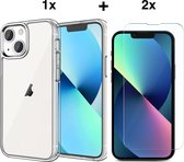 Star XL Hoesje Geschikt voor iPhone 13 mini Hoesje Transparant - Geschikt voor Apple iPhone 13 mini Siliconen Hoesje Doorzichtig - 2x iPhone 13 mini Screen Protector - Beschermglas - Gehard Glas