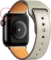 Leren Apple Watch bandje - Beige leer met zwarte aansluiting - Apple Watch series 1/2/3/4/5/6/SE 42/44mm