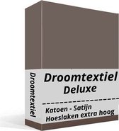 Droomtextiel Katoen - Satijnen Hoeslaken Taupe - Lits-Jumeaux - 200x220 cm - Hoogwaardige Kwaliteit - Super Zacht - Hoge Hoek -