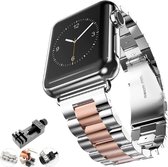 Bandje metaal roze/zilver - Geschikt voor Apple Watch series 1/2/3/4/5/6/SE 42/44/45mm - RVS materiaal