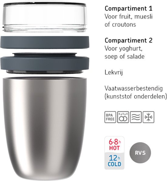 Mepal - Contenitore Per Il Pranzo Ellipse - Scoparti Separati Per Yogurt E Muesli Adatto Per Freezer Microonde E Lavastoviglie 500 92961633