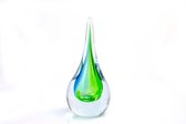 Beeld  - glasobject druppel  - groen/blauw - Ozzaro by Loranto  -  H20cm