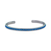 Silventi 9SIL-21331 Zilveren Armband met Steentjes - Spang - Bangle - 3,4 mm Breed - 60 x 53 mm - 17 cm - Turkoois - Rhodium - Zilver