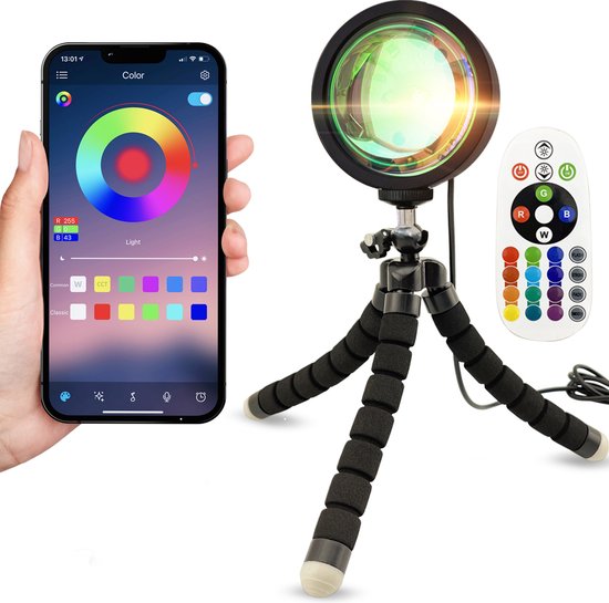 Sunset lamp met app - 16 kleuren - LED - Galaxy projector - Tiktok lamp - Sterren projector