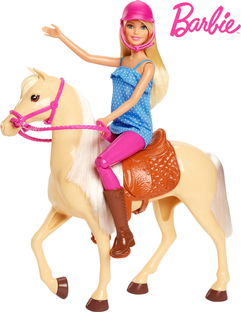 Barbie - Modepop - Blonde Barbiepop met speelgoed Barbie paard | bol.com