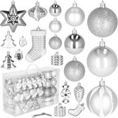 Springos Kerstballen | Kerstversiering | Onbreekbaar | 77 stuks | Zilver en wit
