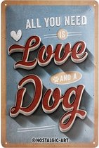 3D metalen wandbord "All you need is love and a dog" 20x30cm