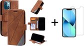 Book Case Apple iPhone 13 | Hoogwaardig PU Leren Hoesje | Lederen Wallet Case | Luxe Uitstraling | Telefoonhoesje | Pasjeshouder | Portemonnee | Bruin + 1x Screenprotector