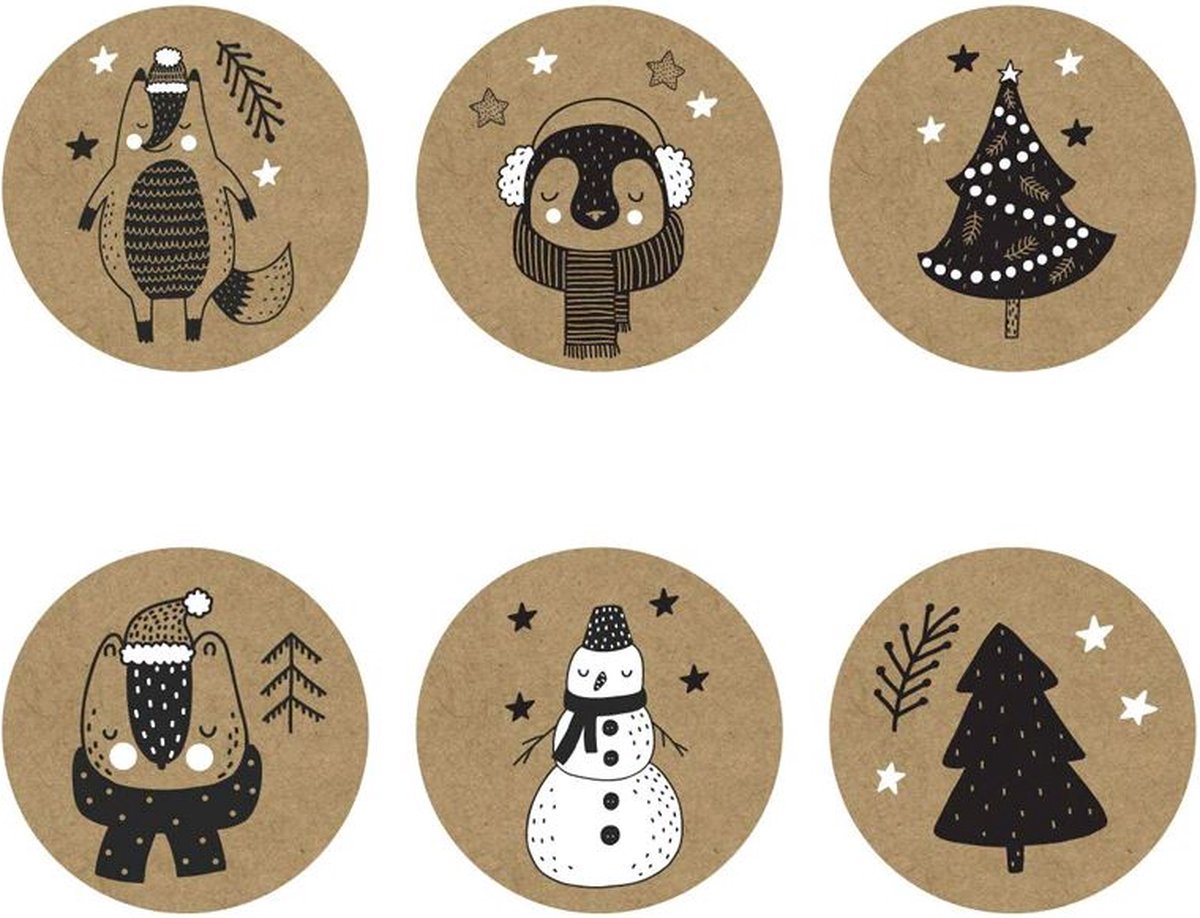 Kerst Stickers - Cadeauversiering - Cadeaulabels - Kado naam tags - Etiketten Kerstmis - 30 kraft stickers
