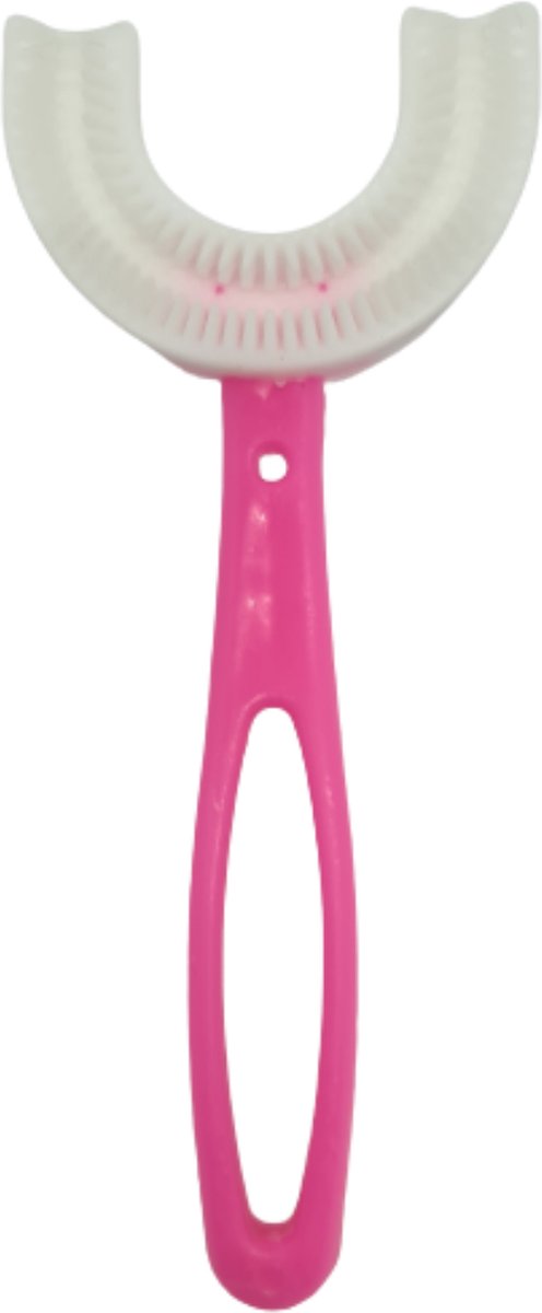 Kindertandenborstel - Tandenborstel - Voor Peuters - U-Vormig - 360 graden- Siliconen - Kleur Roze - 2-6 Jaar