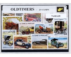 Oldtimers – Luxe postzegel pakket (A6 formaat) : collectie van 25 verschillende postzegels van oldtimers – kan als ansichtkaart in een A6 envelop - authentiek cadeau - kado - geschenk - kaart - oldtimer - oude auto's - oude motoren - ford - mercedes