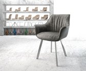 Gestoffeerde-stoel Keila-Flex met armleuning 4-Fuß oval roestvrij staal grijs vintage
