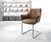 Gestoffeerde-stoel Keila-Flex met armleuning sledemodel rond chrom bruin vintage