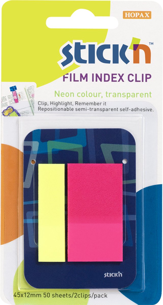 Stick'n 12 Pack - Film Index Clip - 45x12mm Neon Geel - 45x25mm Neon Magenta - 2x25 Tabs