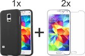 iParadise Samsung S5 Hoesje - Samsung Galaxy S5 hoesje zwart siliconen case cover - 2x Samsung S5 Screenprotector