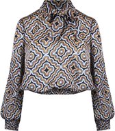 Blouse Disco - Satijnen Korte Blouse - All-over Print - Zwart - Maat L