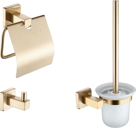 Mawialux 3-delig toiletaccessoires set - Vierkant - Geborsteld goud - ML-ACSS1-GO