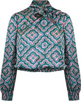 Blouse Disco - Satijnen Korte Blouse - All-over Print - Groen - Maat L