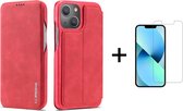 Luxe Telefoonhoesje voor Apple iPhone 13 | Hoogwaardig Leren Bookcase | Luxe Uitstraling | Flip Case | Portemonnee | Rood + 1x Screen Protector