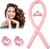 Heatless Haarkruller Satijn - Roze - 32mm - Curling Ribbon - 100% Silk - Haarkruller - Krullen zonder Krultang - Incl. Scrunchies & Haarclip - Krullen maken - Heatless Curls