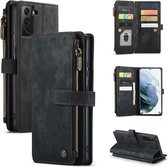 CaseMe - Telefoonhoesje geschikt voor Samsung Galaxy S21 FE - Wallet Book Case met ritssluiting - Magneetsluiting - Zwart