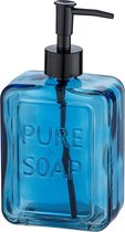 WENKO Zeepdispenser Pure Soap Glas blauw 550ml - Zeeppompje
